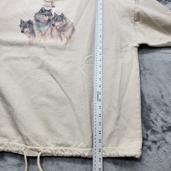 Vintage Wek The World Sweatshirt Mens 2(XL) Beige Wolves Wildlife Drawstring Hem - Picture 10 of 11